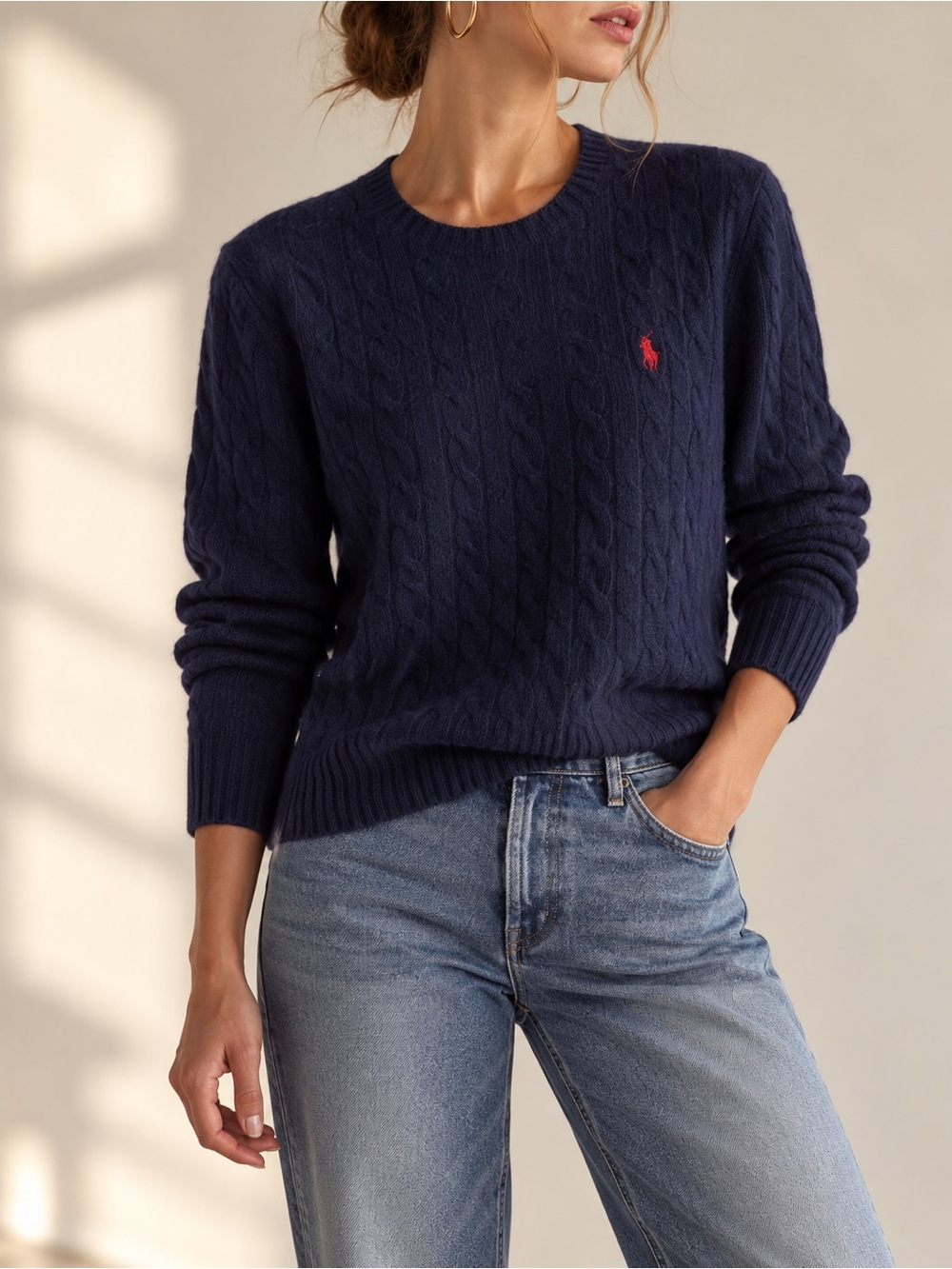 Polo Navy Wool + Cashmere Cable Knit